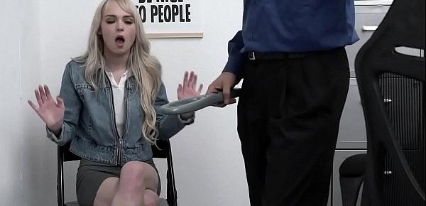  Blonde teen Lilly Bell slobbs and sucks the officers huge fat cock